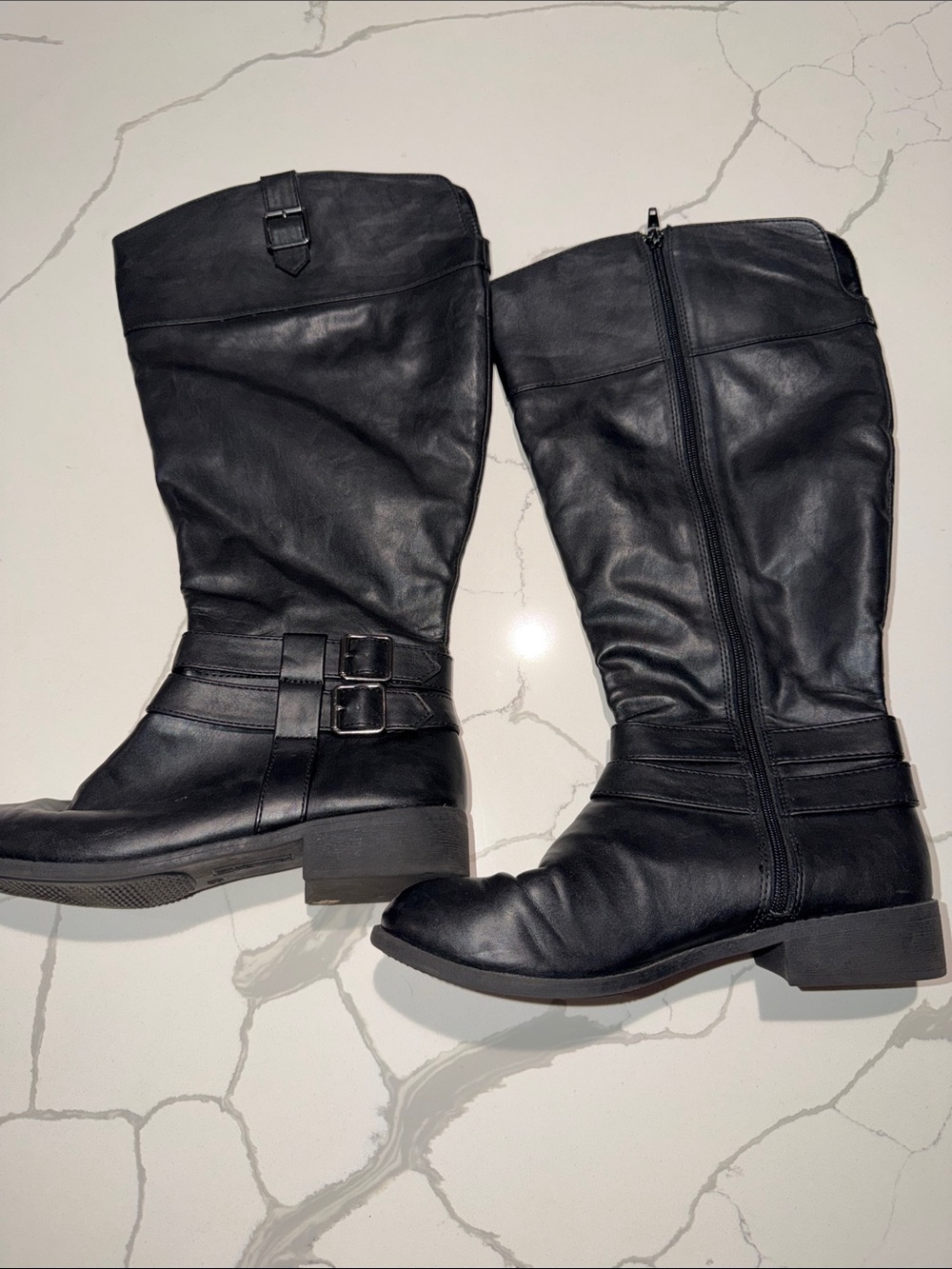 American Eagle By Payless Black Knee-High Buckle Riding Boots